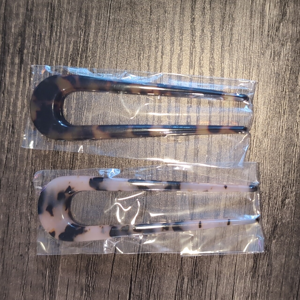 2 Pack French Style Cellulose Acetate Tortoise Shell U Shaped Hair Pins Fork 4in